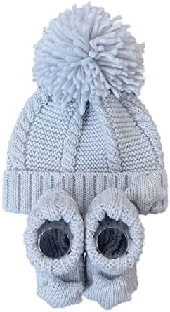 מדרגות ראשונות כובע תינוקות סרוגים ומגפיים, כובע פום פום חמים, אביזרי תלבושת חורפית, יילוד ל 6 חודשים
