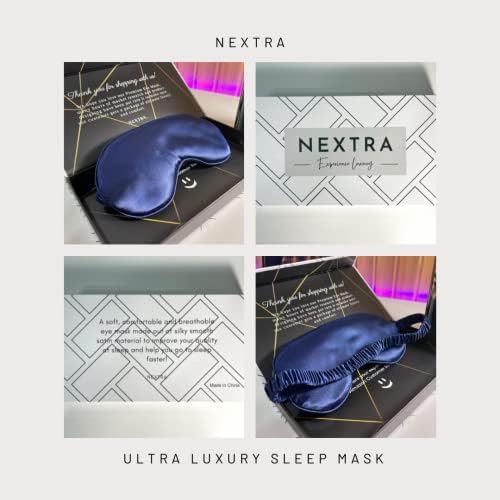 מסכת שינה משי של Nextra - מסיכת עיניים לגברים נשים כיסוי עיניים שינה - רצועה מתכווננת - רכה, קלת משקל ונוח
