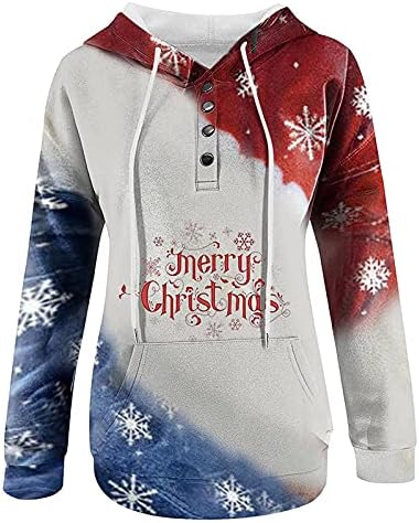Lisapecia סווטשירטים לחג המולד לנשים כפתור שרוול ארוך למטה חולצות קפוצ'ונים גרפיים חמודים פלוס גודל בגדי