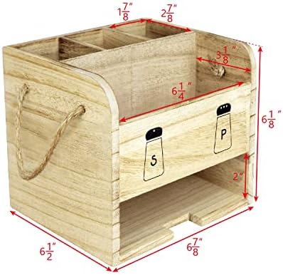 כלי עץ בעיצוב איקי: כולל ידיות וכולל שייקר מלח/פלפל בחינם-אידיאלי למפיות וכלי אוכל-מידות: 7.13 אינץ 'על 6.63 אינץ