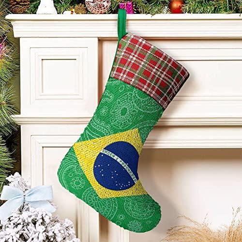 ברזילאי פייזלי דגל נצנץ חג המולד גרב קירות מבריק קישוטים לקישוטים למסיבת חג עץ חג המולד
