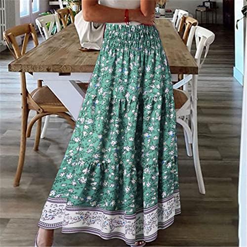אופנה קמטים מקסי חצאית לנשים טרנדי פרחוני הדפסת בוהו קפלים חצאית ארוך נשים גודל בתוספת קיץ פרחוני
