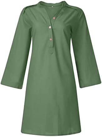שמלות שמש לנשים כפתור צווארון קז'ן קיץ כותנה רופפת קנבוס שמלות בשמלות צבע אחות לשנת 2023