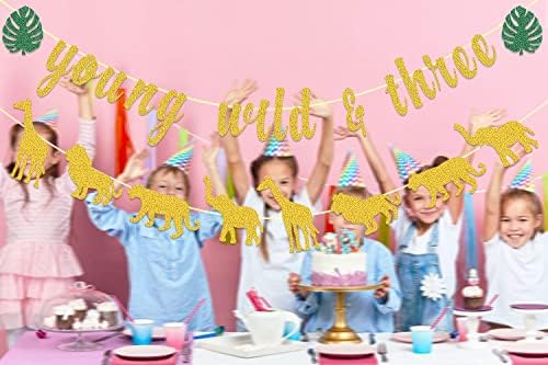 טרופי 3 מסיבת יום הולדת קישוטים, צעיר פראי ושלושה באנר, ג ' ונגל פראי חיה יום הולדת שמח באנר עבור ילד ילדה