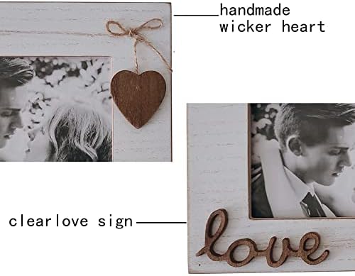 Simelecor 4x6 Love Picture מסגרת אופקית לבן עם לב לשולחן העליון והקיר הרכבה על עץ עץ מסגרת עץ זכוכית HD