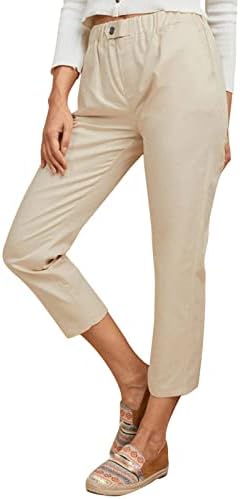 מכנסי פשתן של Grge Beuu לנשים מכנסי מטען בצבע אחיד מכנסיים מותניים אלסטיים מכנסיים מחודדים מזדמנים