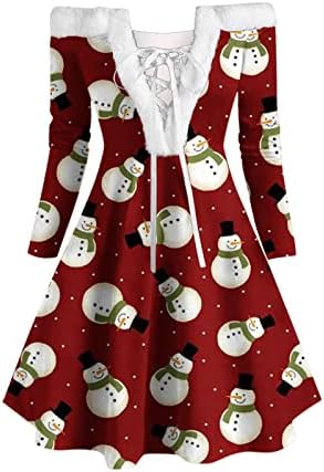 שמלת חג מולד לנשים סקסיות מחוץ לכתף תחרה למעלה V שמלת קטיפה של צוואר חג המולד גרפיקה גרפיקה רופפת