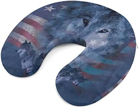 דגל אמריקאי זאבים נוסעים בכרית ראש וצוואר תמיכה בצוואר כרית זיכרון קצף כרית משענת ראש בצורת U