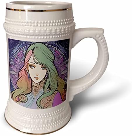 3drose Art Nouveau Woman. שיער ירוק יופי מודרני. נסיכת פיות. - 22oz שטיין ספל