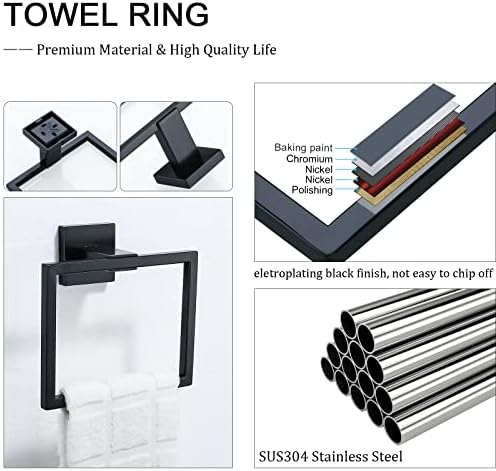 טבעת מגבות ומגבות של טבעת מגבות של TQKAG בגדי חלוק למטבח אמבטיה קיר נירוסטה קיר, שחור