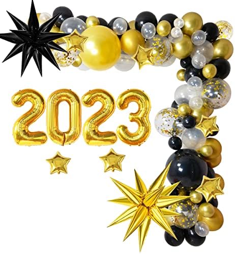 קישוטים למסיבת סיום 2023 - חבילת ציוד מסיבות סיום כללה בלונים לבנים שחורים זהב בלונים קונפטי זהב, 2023