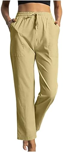 מכנסי קפריס מזדמנים רופפים משקל קל משקל מותניים אלסטיים פלאצו מכנסי יוגה רגל רחבה עם כיסים