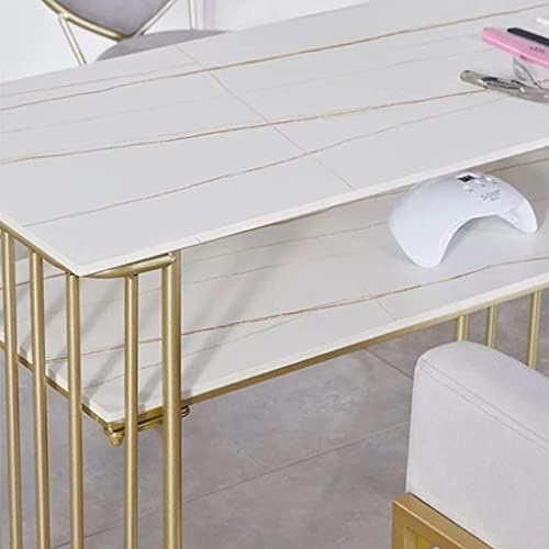 שולחן מניקור יחיד של Nizame Slate שולחן אחסון כפול מסגרת ברזל מחושל צינור עגול נועז