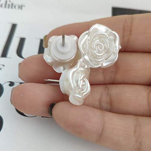 Xqingmei פרח ורד לבן 40 חתיכות דחיפת פרחים סיכות ציור סיכות סיכות דקורטיביות להודעה צילום גלויה הערה נייר