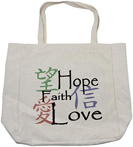 תיק קניות של Ambesonne Hope, סינית של אמונה מקווה אהבה עם סידור איור מזרחי, תיק לשימוש חוזר וידידותי לסביבה לחוף