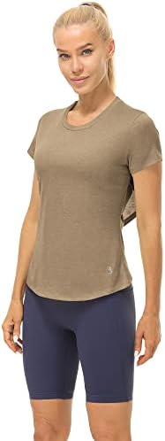 צמרות אימון של שרוול קצר של ICYZONE לנשים, חולצות T כושר חדר כושר פתוח, טיז יוגה ריצות צוואר גבוה
