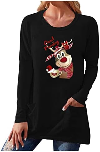 חולצות עבודת פנדרים לנשים סווטשירט חג המולד שמח עם כיס רופף רך חולצות אימון נשים
