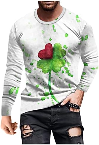 Oioloyjm St Patricks Day Mens חולצות טוניקה צמרות ללבוש עם חותלות אופנה מזדמנת מודפסת בתוספת סווטשירט שרוול