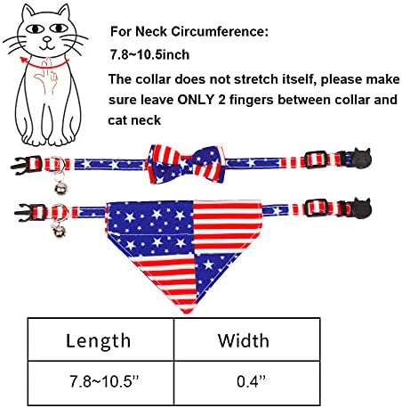 אדוגיגו אמריקאי דגל חתול צווארון בנדנה, 4 ביולי הבדלני חתול חתלתול קולרים עם נשלף עניבת פרפר בנדנה פטריוטית