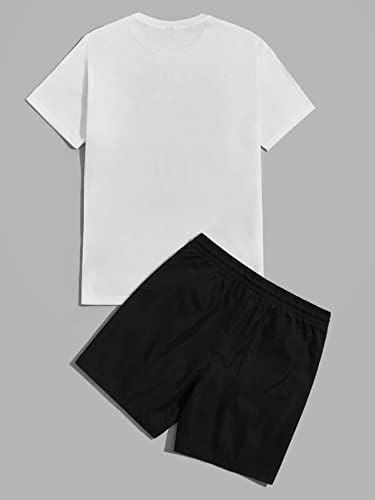 אויואנג'ל מזדמן של 2 חלקים של גברים עם שרוול קצר שרוול קצר עגול טי גרפי ומכנסיים קצרים המותניים