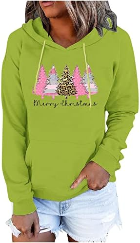 קפוצ'ונים של טרקלין הוקסמל לנשים עץ חג המולד סנטה הדפסת סווטשירטים של שרוול ארוך סווטשירטים עם צמרות נוחות