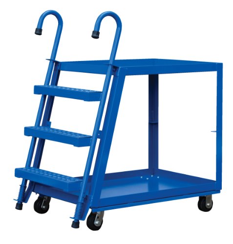 עגלת שירות פלדה 2-2840 עם סולם מדרגות, 2 מדפים, כחול, קיבולת עומס של 1000 ק ג, 35-5 / 8 גובה, 40 אורך