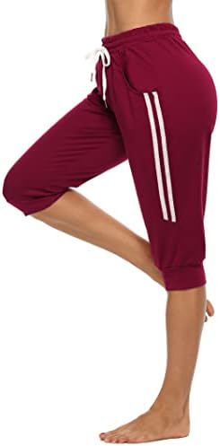 מכנסי טרנינג קפרי של פרוליטר נשים קפרי זזות קצוצות מכנסיים ריצה טרקלין רופפים מתאימים מותניים עם כיסים