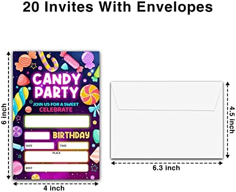 מרמו ניאון ממתקים כרטיסי הזמנה למסיבת יום הולדת - מסיבת יום הולדת של בנים או בנות הזמינו כרטיס