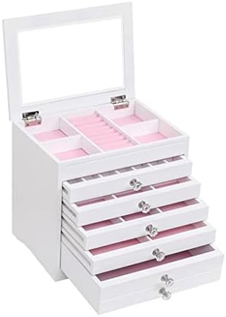WYFDC High High Bloss Bloss Box תכשיטים קופסת צמיד Armoire מארגן אחסון 5 שכבות זכוכית לבן מחסן ארהב