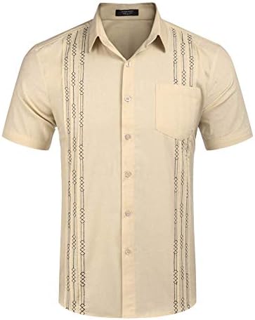 חולצת פשתן שרוול קצר של קואופנדי חולצות חוף קובניות חולצות גוויאברה בכיס