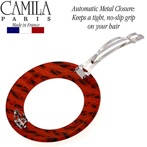 CAMILA PARIS CP2513 קליפ חרטת שיער צרפתי לבנות, בעבודת יד עגולה, ניצחון אדום, אחיזת שיער אחיזה חזקה לנשים,