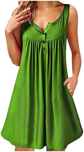 Jielayou Plus Size שמלות לנשים בקיץ ללא שרוולים שמלת טנק בטן כפתורים חמודים שמלת חוף בצבע אחיד מזדמן