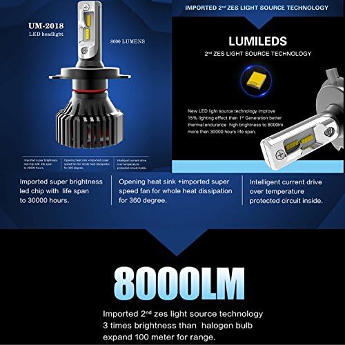 תאורת אללה UM-2018 9003 HB2 H4 נורות LED 8000 לומן סופר בהיר קסנון לבן לאופנועים, מכוניות, משאיות