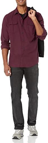 חולצת פלנל עם שני כיס עם שרוול ארוך בכושר רגיל לגברים של אמזון יסודות