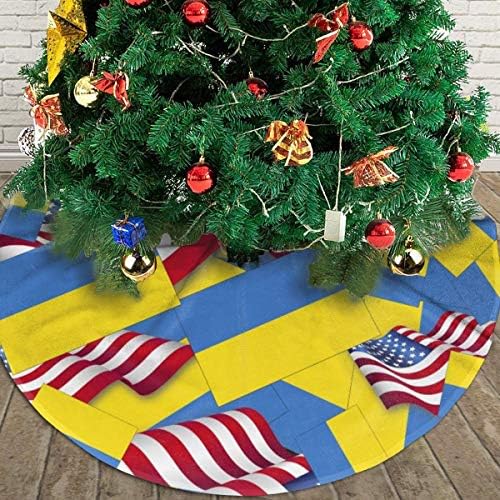 דגל אוקראינה עם אמריקה דגל אמריקה חצאית עץ חג המולד חצאית יוקרה עגול עגול מקורה חיצוני כפרי חג המולד קישוטי