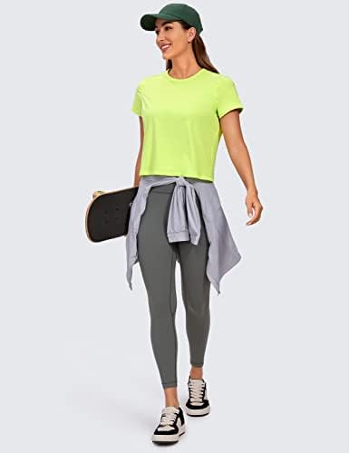 יוגה נשים של פימה כותנה קצר שרוול יבול חולצות גבוהה צוואר קצוץ אימון חולצות יוגה ספורט חולצות