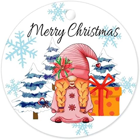 Gnome Merrychristmas קישוט קישוט עץ חג המולד 2022 צבעי חג המולד צבעי חג המולד פתיתי שלג קרמיקה דו צדדית