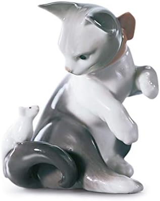 פסלון Lladró חתול ועכבר. דמות חתול חרסינה.