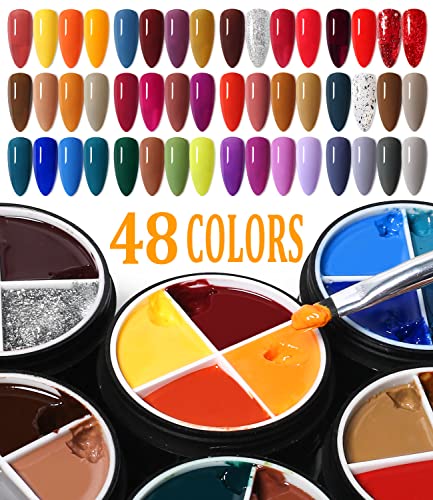 ערכת לק ג 'ל מוצקה, 48 צבעים קרם ג' ל לק צבעים 12 יחידות 4 ב 1 פודינג נייד בוץ שאינו זורם לק