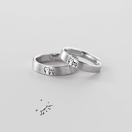 יפה חתול שלו & שלה זוג טבעות של 925 סטרלינג כסף מתכוונן יום נישואים הבטחת חתונה טבעת אירוסין