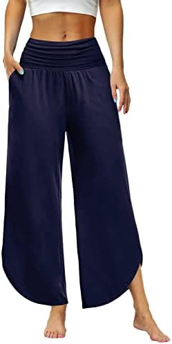 מקרית קיץ פשתן מכנסיים לנשים כושר רופף ישר רגל מכנסיים גבוהה מותן ארוך מכנסיים עם כיסים נוחות מכנסי