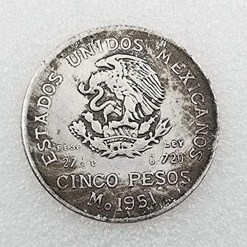 מלאכות עתיקות 1951 צלחת פליז מקסיקנית מטבעות ישנים מכסף 43 אוסף זיכרון מטבע זיכרון