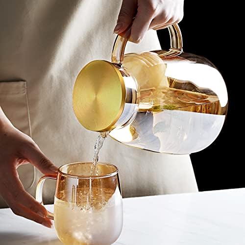61 אונקיות קנקן זכוכית עם זרבובית מכסה, משקה תה קרוני קרום תה, כד מים עמידים לחום למיץ תה לימונדה
