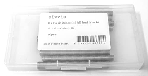 EIVVIA 10 PCS M8 x80 ממ 304 מוט חוט מלא נירוסטה מוט ומוט