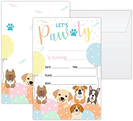 UTAQER 4 X6 כרטיסי הזמנה למסיבת יום הולדת עם מעטפות סט של 20, כלבי כלבי חיות מחמד ציוד למסיבות יום הולדת לבנים,