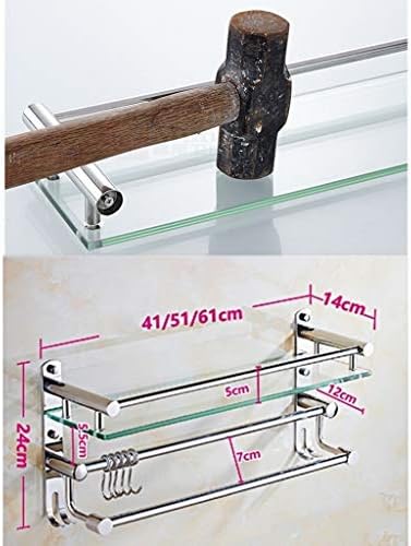 מדף זכוכית חדר אמבטיה מרובע Zhanmam זכוכית 8 ממ עם מעקה מגבת וקרס מקלחת מראה קאדי מדפי אחסון