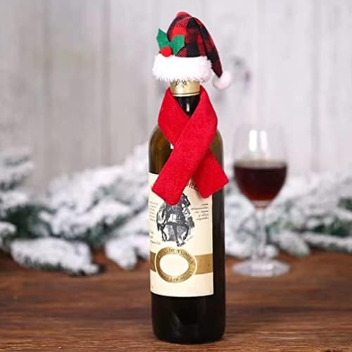 4 סטי חג המולד יין בקבוק כיסוי כובע וצעיפים-מיני סנטה כובעי זעיר מגבעת קטן חג המולד כובע צעיף שמפניה