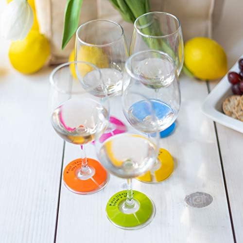 זכוכית Capabunga Where לשימוש חוזר במזהי זכוכית יין סיליקון עם סיסמאות, קולקציית צבעים בהירים שונים