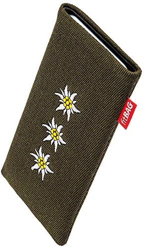 Fitbag Trachten Edelweiss שרוול מותאם אישית עבור Nokia N82. שקית בד חליפה עדינה עם רירית מיקרו -סיב משולבת