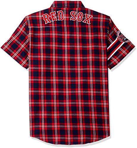 Klew MLB BOSTON Red Sox Wordmark Flannel Flannel חולצת כפתור שרוול קצר